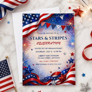 Stars Stripes 4 juli vuurwerk BBQ vrijheidsparty Kaart