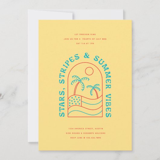 Stars Stripes and Summer Vibes Juli 4e BBQ Partij Kaart (Voorkant)