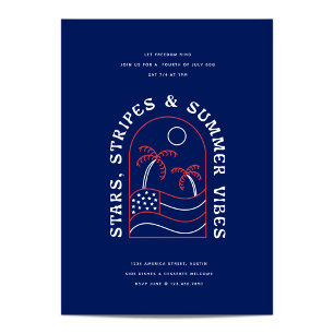 Stars Stripes and Summer Vibes Juli 4e BBQ Partij Kaart