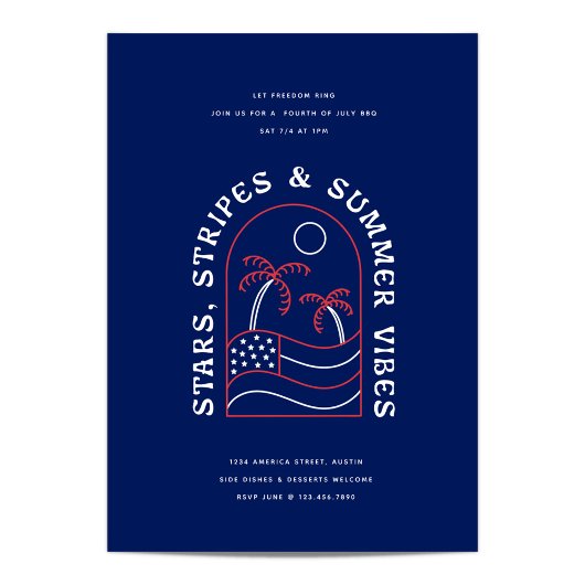 Stars Stripes and Summer Vibes Juli 4e BBQ Partij Kaart