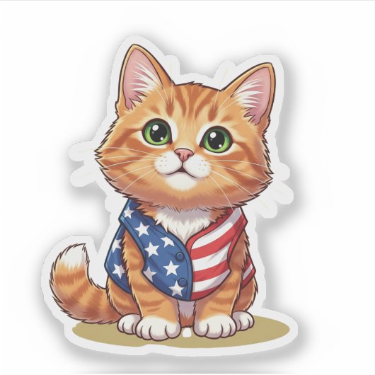 Stars & Stripes Cat - Patriottisch 4th of July Sticker (Voorkant)