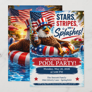 Stars Stripes en Spetters 4 juli Zwembadfeestje Kaart