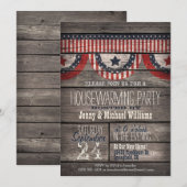 Stars & Stripes op Rustic Wood Housewarming Party Kaart (Voorkant / Achterkant)