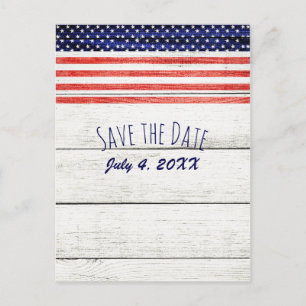 Stars Stripes Rustic Wood Patriotic Save the Date Aankondigingskaart