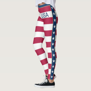 Stars & Stripes White Red Blue  USA Leggings