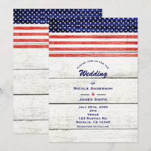 Stars & Stripes Witte Rustieke Houten Patriottisch Kaart