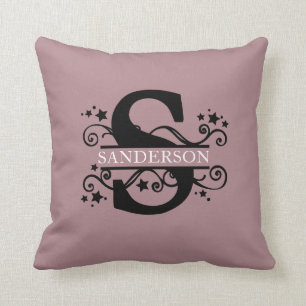 Stars & Swirls striped monogram familienaam Kussen