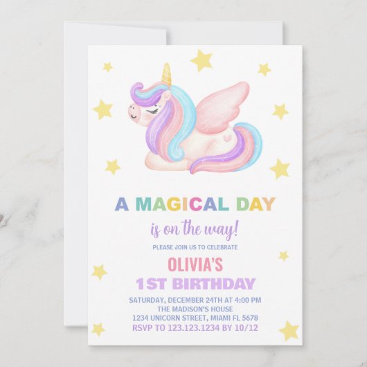 Stars Unicorn Invitations d'anniversaire (Devant)