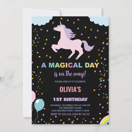 Stars Unicorn Invitations d'anniversaire (Devant)