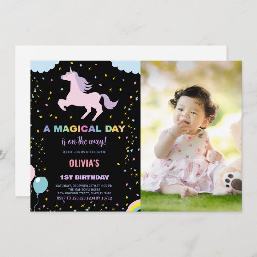 Stars Unicorn Invitations d'anniversaire avec phot (Devant / Derrière)