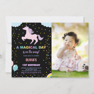 Stars Unicorn Invitations d'anniversaire avec phot