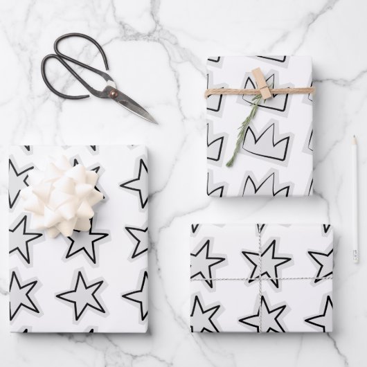 Stars Wrapping Paper Flat Sheet Set of 3 (Voorkant)