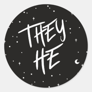 Stars ze/He Pronouns Ronde Sticker