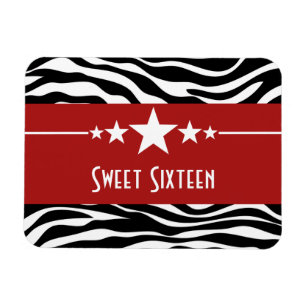 Stars Zebra Print Sweet 16 Magnet, Red Magneet
