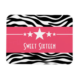Stars Zebra Print Sweet 16 Magnet, Roze Magneet