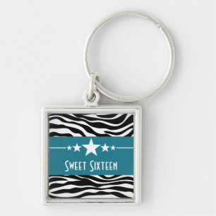 Stars Zebra Print Sweet 16 Sleutelhanger, blauw Sleutelhanger