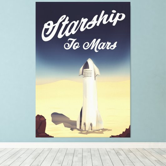Starship to Mars -stijl ruimtevaart. Canvas Afdruk (Insitu (Houten vloer))