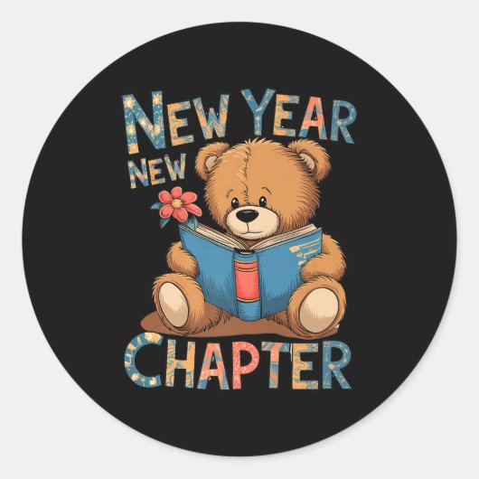 Start A New Chapter 2024 Cute Bear Adorable Teddy  Ronde Sticker (Voorkant)