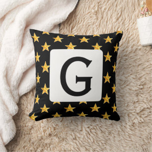 Start elke Monogram Initiaal Geel Zwart Minimalist Kussen