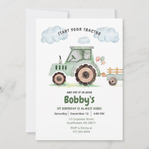 Start je tractor 1e verjaardagsuitnodiging kaart