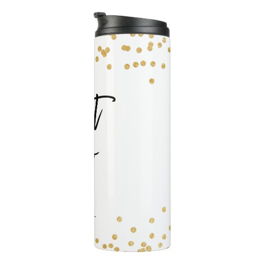 Start nu zwart-wit met faux goud en naam thermosbeker (Geroteerd rechts)