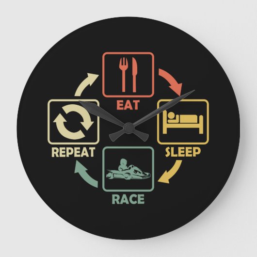 Start Racing Eat Slaap Herhaal Retro Grote Klok (Voorkant)