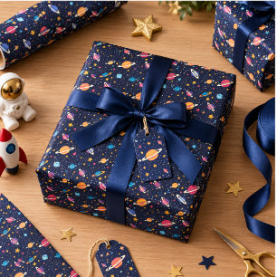 start twee naar de maan 2e verjaardag ruimte cadeaupapier