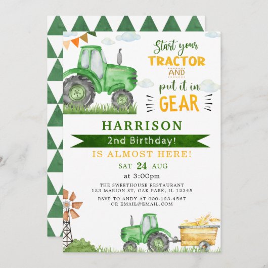 Start uw Tractor en zet de tweede verjaardag van d Kaart (Voorkant / Achterkant)