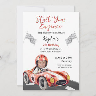 Start Your Engine Birthday Photo Invitation Kaart