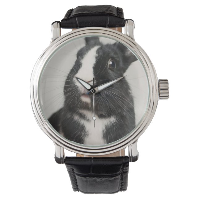 Startled Black and White Bunny Rabbit Horloge (Voorkant)