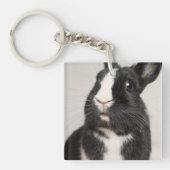 Startled Black and White Bunny Rabbit Sleutelhanger (Voorkant)