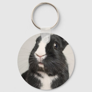 Startled Black and White Bunny Rabbit Sleutelhanger