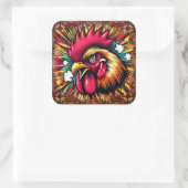 "Startled Mad Rooster"  Vierkante Sticker (Tas)