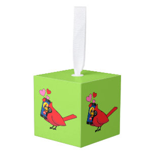 Startpagina van kardinaal vogelliefdesdenken kubus ornament