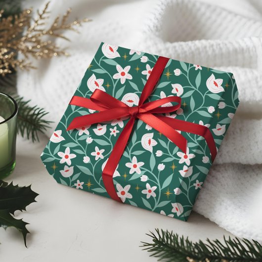 Stary Botanical Blossom Vine Leaf Pattern Cadeaupapier