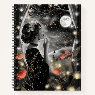 Stary Night Vrouw in zwarte jurk Notitieboek