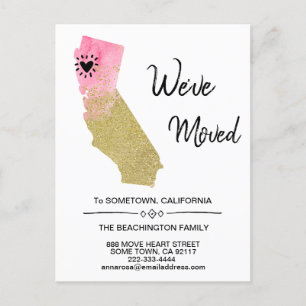 *~* STATE CALIFORNIA - Glitter Bewegend Nieuw Adre Aankondigingskaart