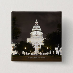 State Capitol of Austin, Texas bij nacht Vierkante Button 5,1 Cm