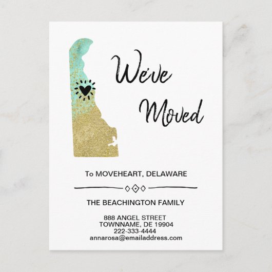 *~* STATE DELAWARE Bewegend Glitter - Nieuw Adres Aankondigingskaart (Voorkant)