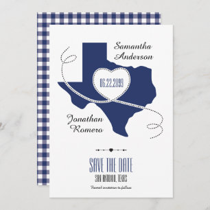 State Flag Blue Texas Curling Ribbon Save the Date Kaart