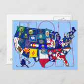 State Flags Map Verenigde Staten Vlag Briefkaart (Voorkant / Achterkant)