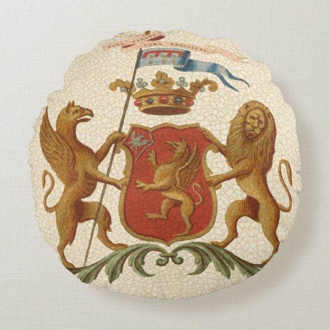 State Heraldic Badge met Griffin en Lion Rond Kussen (Voorkant)