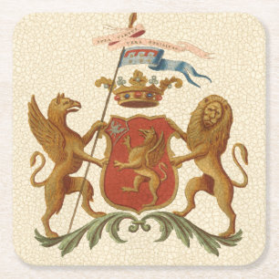 State Heraldic Badge met Griffin en Lion Vierkante Kartonnen Onderzetter