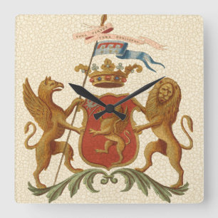 State Heraldic Badge met Griffin en Lion Vierkante Klok