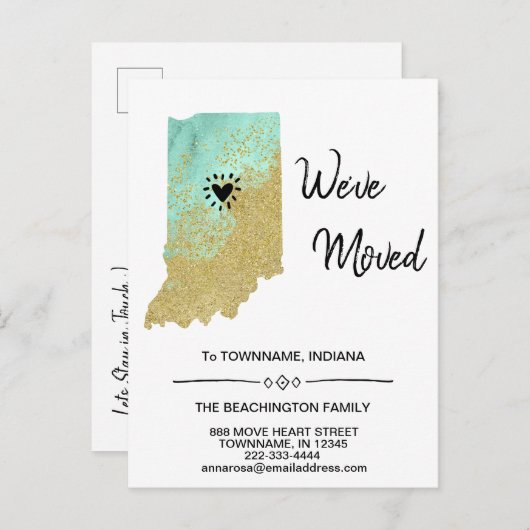 *~* STATE INDIANA Nieuw Adres Bewegend Aankondigingskaart (Voorkant / Achterkant)