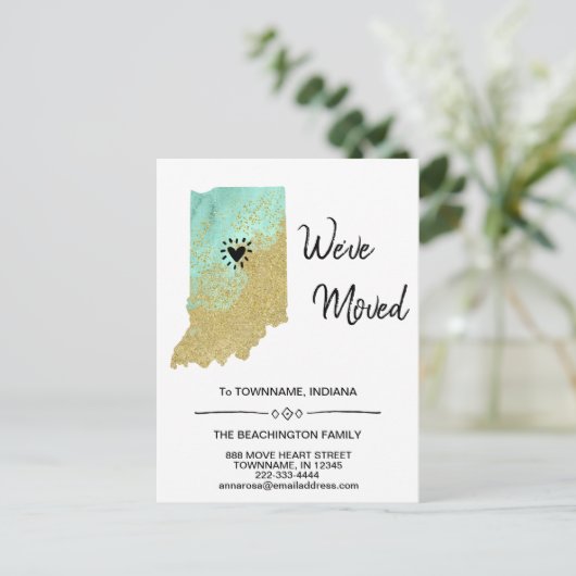 *~* STATE INDIANA Nieuw Adres Bewegend Aankondigingskaart (Staand voorkant)