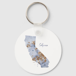 State-kaart van Blue & Gold California Sleutelhanger
