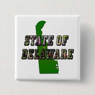 State of Delaware Afbeelding Tekst en kaart overzi Vierkante Button 5,1 Cm