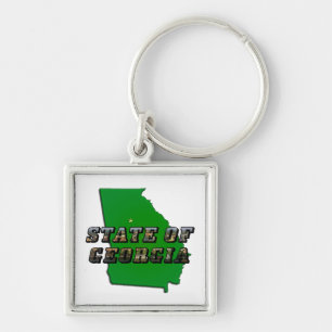 State of Georgia Kaart Omtrek en Afbeelding Tekst Sleutelhanger