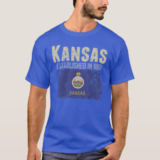 State of Kansas Apparel with flag on a distressed T-shirt